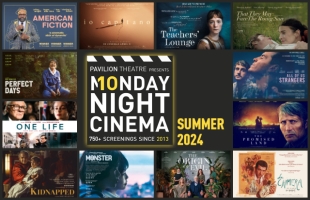 A collage of the 12 film posters that comprise the summer 2024 season of Monday Night Cinema, with the film clapper logo in the centre.