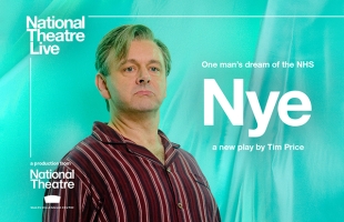 Poster image for Nye, featuring Michael Sheen in striped pyjamas, looking sullen.