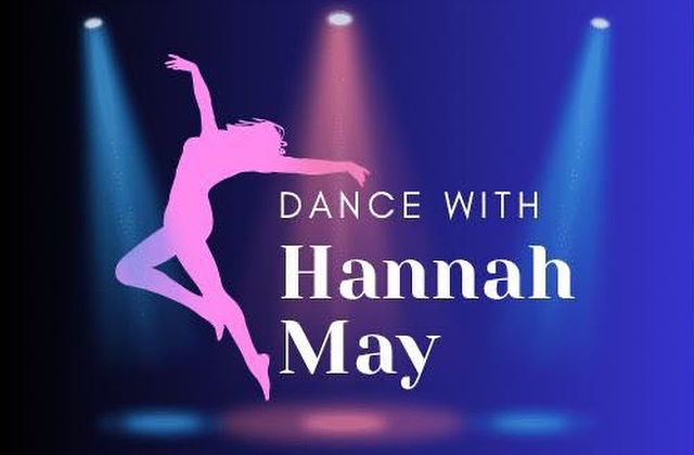 A pink silhouetted dancer strikes a pose under multiple coloured lights, with the words 'Dance with Hannah May' next to the dancer