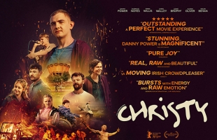 Poster for Christy. A collage of characters, with Christy at the top on the left, with reviews and the title on the right