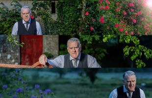 A horizontal triptych of the Mikel Murfi trilogy - The Man in the Woman's Shoes at the top, I Hear You and Rejoice in the middle, and The Mysterious Case of Kitsy Rainey at the bottom