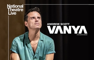 Poster image for Vanya, with stylised text and Andrew Scott looking away pensively in a teal shirt.