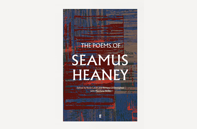 Seán Rocks with his arms crossed, smiling, next to the front cover of the The Poems of Seamus Heaney