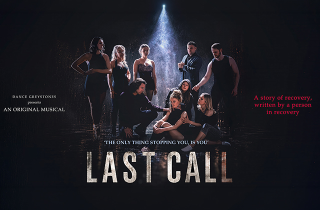 Promotional poster for the musical Last Call featuring a cast of performers gathered under a spotlight in a dark setting
