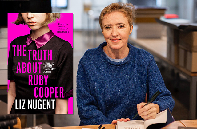 Liz Nugent wearing a blue jumper, smiling at the camera