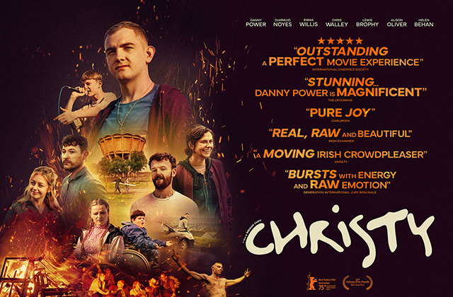 Poster for Christy. A collage of characters, with Christy at the top on the left, with reviews and the title on the right