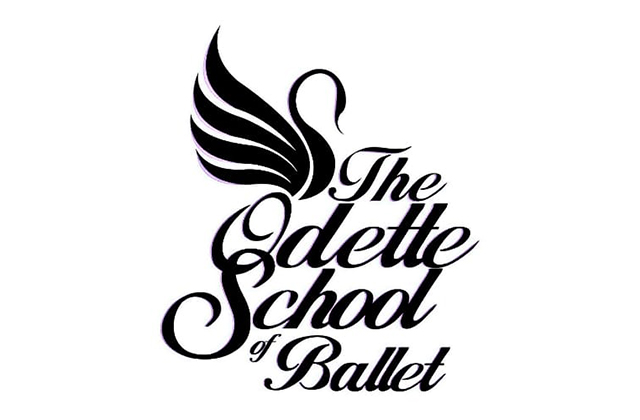 Odette School of Ballet logo; a stylised swan with the words