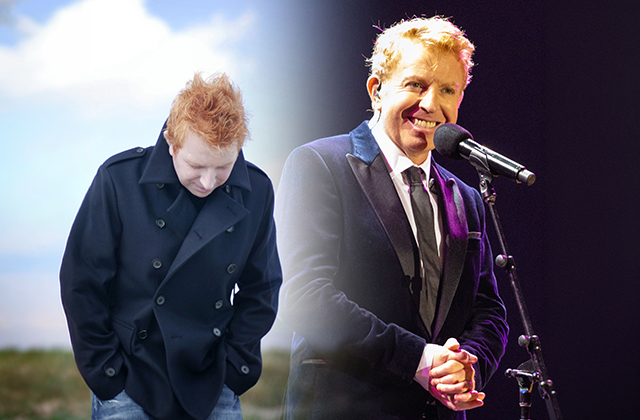 Tommy Fleming shown in two contrasting settings; an introspective outdoor portrait and a polished live stage performance.