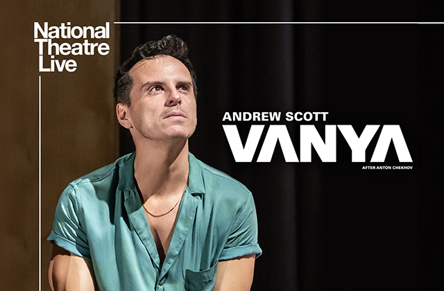 Poster image for Vanya, with stylised text and Andrew Scott looking away pensively in a teal shirt.